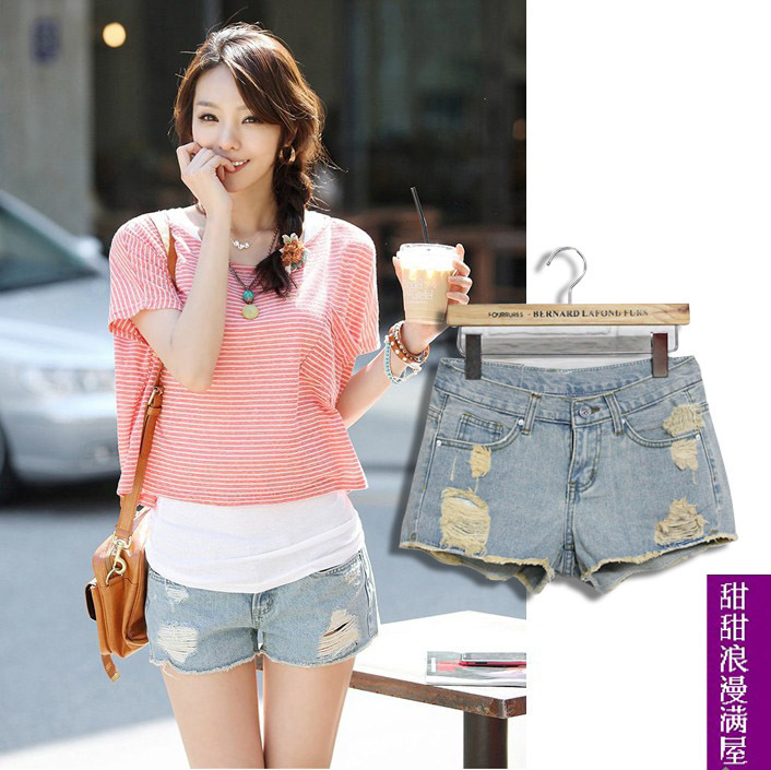 2013 summer women's c5309 casual fashion flash light blue denim shorts