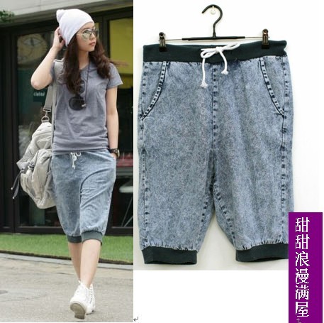 2013 summer women's c6219 personality casual elastic pants jeans capris