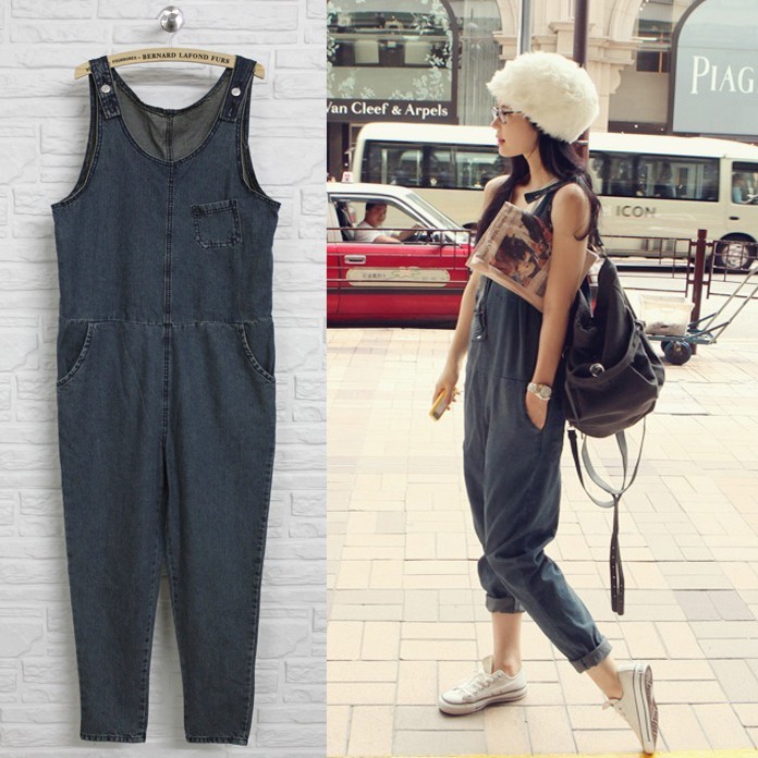 2013 summer women's c9033 casual loose cool street denim jumpsuit bib pants