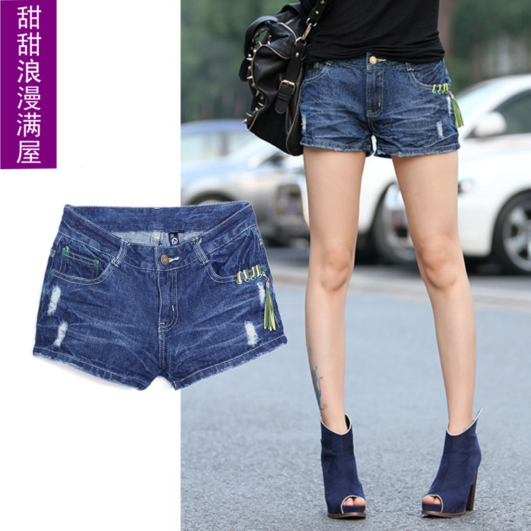 2013 summer women's casual fashion 271001 distrressed zipper blue denim shorts