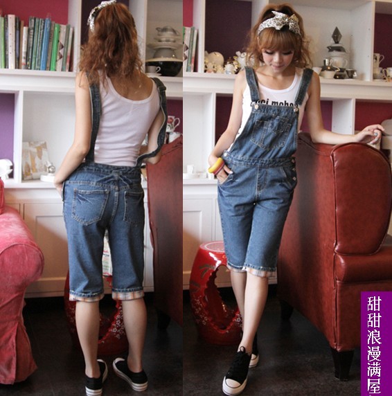 2013 summer women's casual personalized denim bib pants capris 379271 high quality