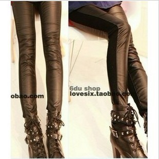 2013 summer Women's cloting cheap Fashion all-match 6094 patchwork leather pants legging