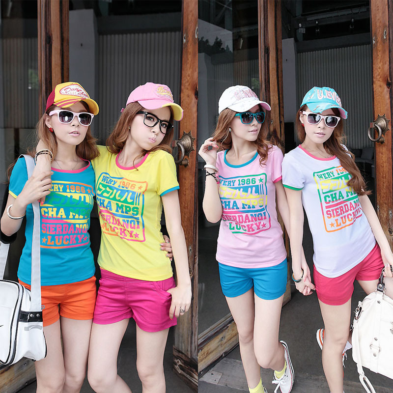 2013 summer women's  cotton print short-sleeve sports set