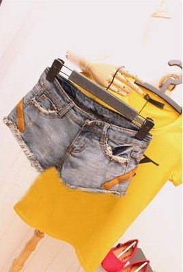 2013 summer women's flash light color slim denim shorts