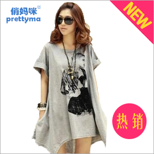 2013 summer women's new arrival clothes plus size maternity clothing basic shirt loose long design short-sleeve T-shirt