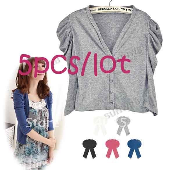 2013 summer women's slim short jacket all-match v-neck cardigan 3/4-Puff sleeve coat 8114