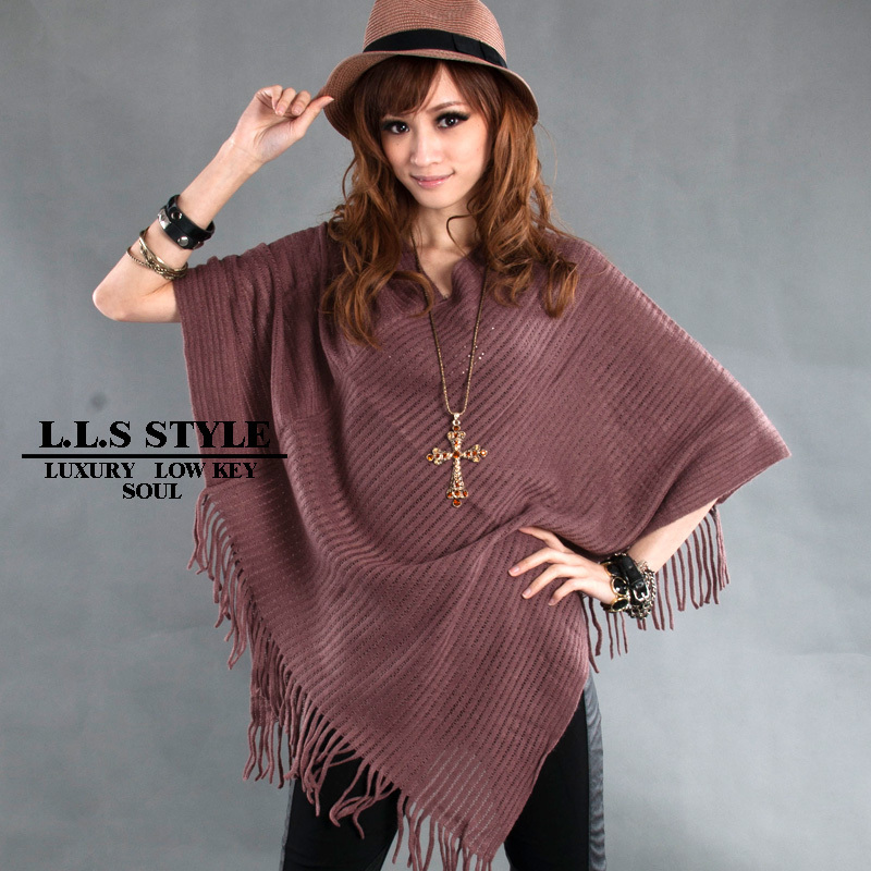 2013 summer women's tassel trigonometric cape cloak loose batwing shirt sweater outerwear