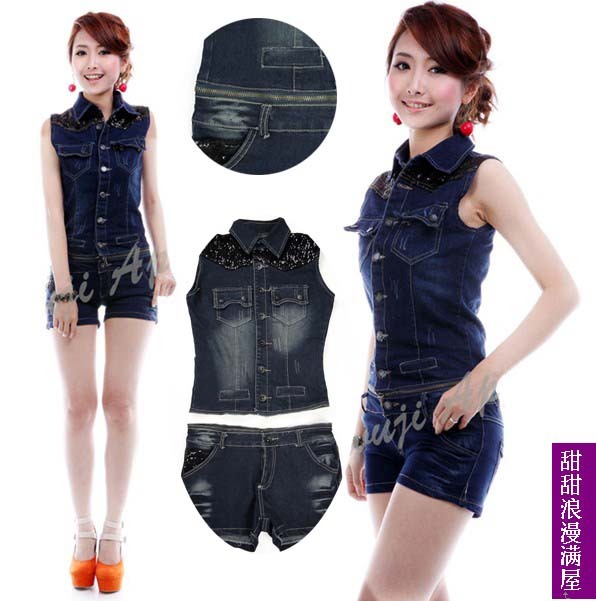 2013 summer women's the disassemblability 879188 fashion slim denim jumpsuit shorts