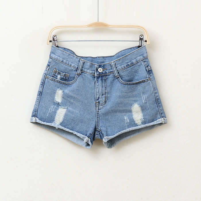 2013 summer women's water wash light blue denim shorts hole shorts loose