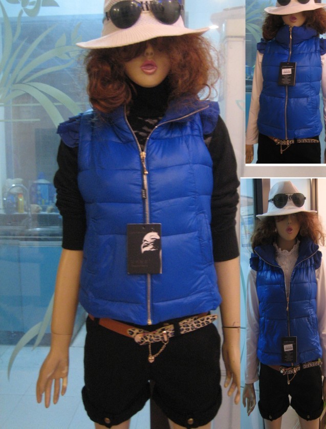 2013 sweet chiffon lace patchwork wadded jacket vest outerwear vest thickening female