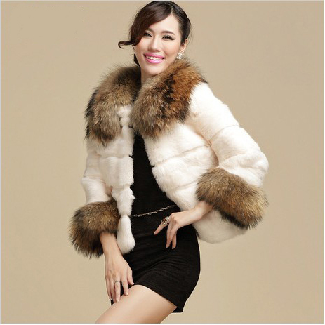 2013 the genuine raccoon fur collar rex rabbit  fur coat women winter jacket short slim 5 color S063