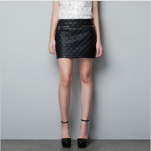 2013 The new body skirt black stitch leather skirt  free shipping