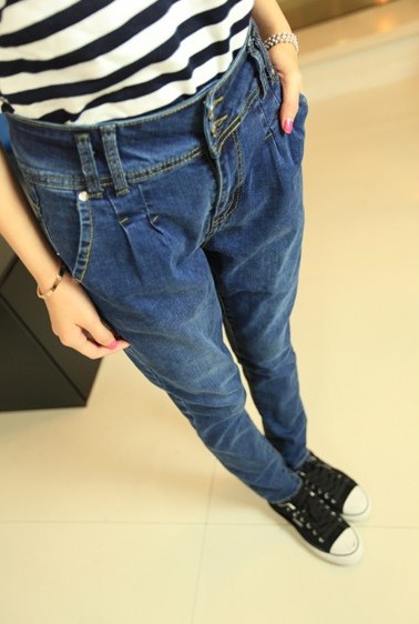 2013 thin loose water wash jeans 2 buckle harem pants casual trousers pants