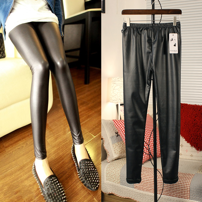 2013 Thin plus size patent leather dull elastic pants fashion ankle length trousers legging faux leather pants female 1287