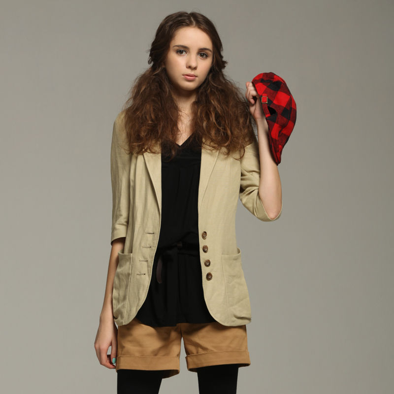 2013 three quarter sleeve casual linen blazer female slim fashion vintage women's top outerwear