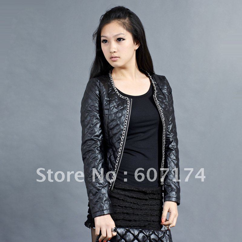 2013 Top sell&High quality stylish women short design skinny leather jacket Black S-XL #1461 Free shiping