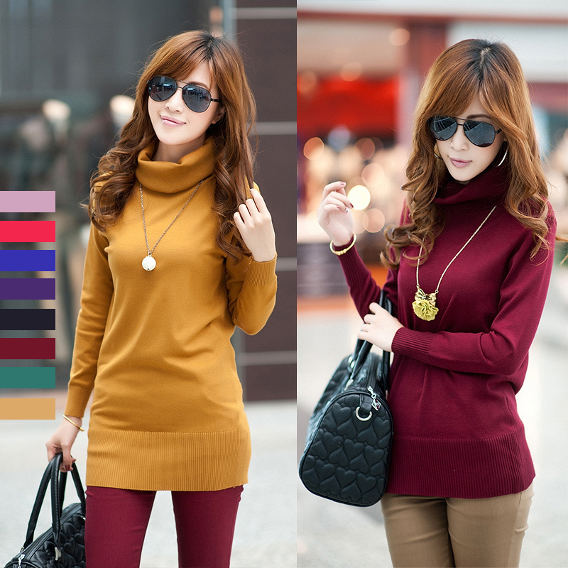 2013 turtleneck pullover elastic slim basic sweater medium-long sweater Women wx1187 free shipping