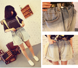 2013 ultralarge spring and summer loose gradient denim shorts fashion female denim shorts