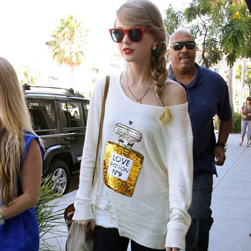 2013 US Brand Wildfox Couture spring summer new fashion Taylor Swift Sweater/Women new costume/Gold NO.9 perfume print pullover