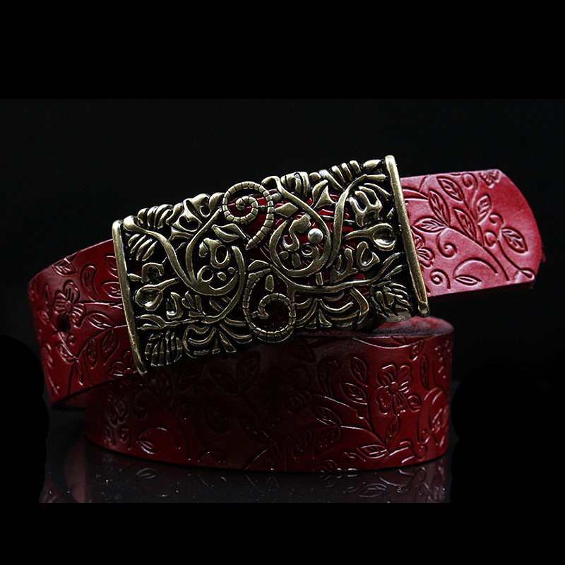 2013 vintage carved plate buckle genuine leather Women thin belt fashion all-match fashion cowhide women's strap