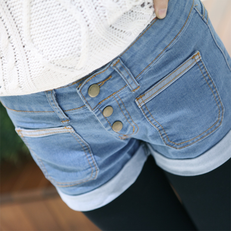 2013 vintage casual loose plus size single breasted roll-up hem denim shorts denim shorts female