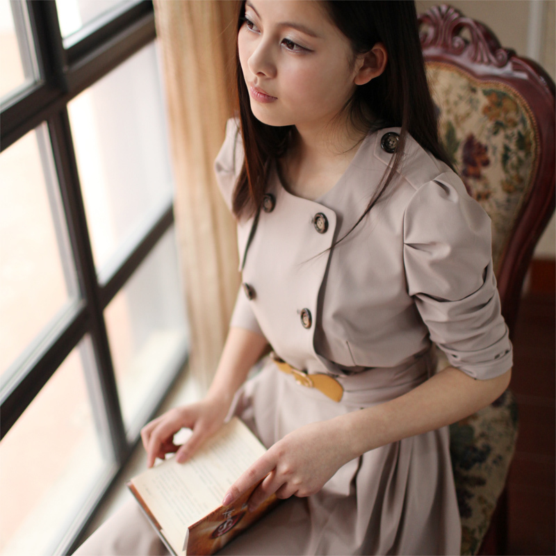 2013 vintage fashion double breasted epaulette leather buckle on dr005 one-piece dress