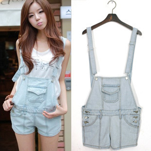 2013 vintage jumpsuit denim bib pants suspenders shorts female loose