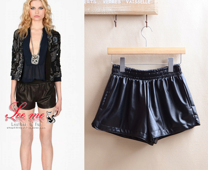 2013 Vintage Summer new Fashion Women Sexy Black PU Shorts Side  Leather Shorts Pants free shipping