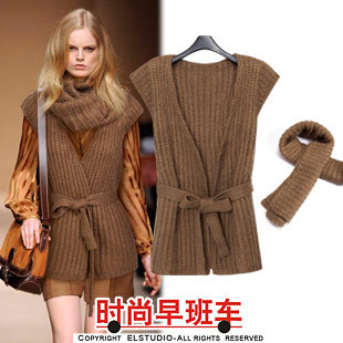 2013 vintage sweater slim waist belt cardigan vest muffler scarf kn548