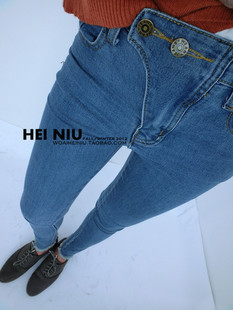 2013 water wash blue mid waist slim repair jeans