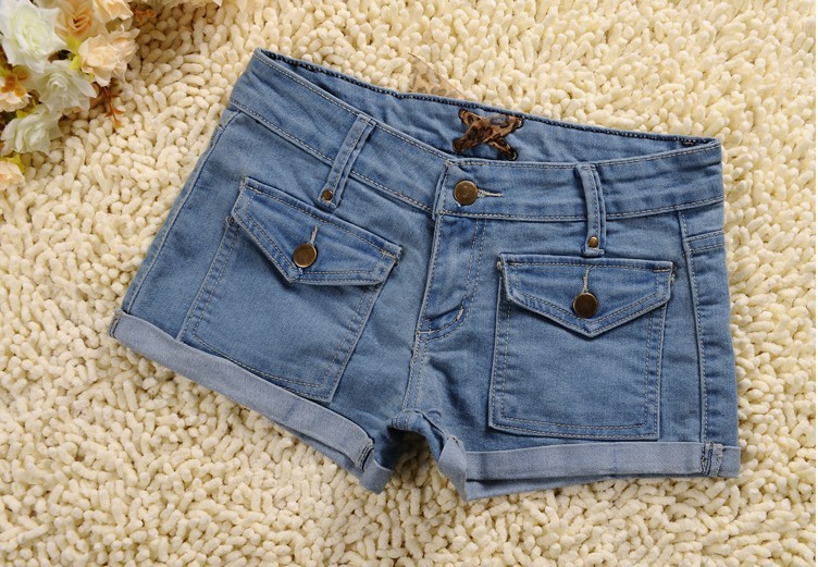 2013 Wholesale 10pcs Fashion Lady Double pocket jeans short women jeans shorts Wearing ribbons jeans short pants free shipping