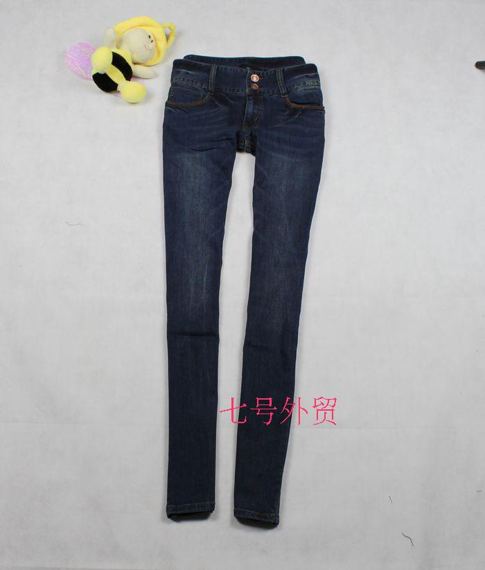 2013 wind Dark Blue water wash wearing white jeans skinny pants pencil pants double metal buckles