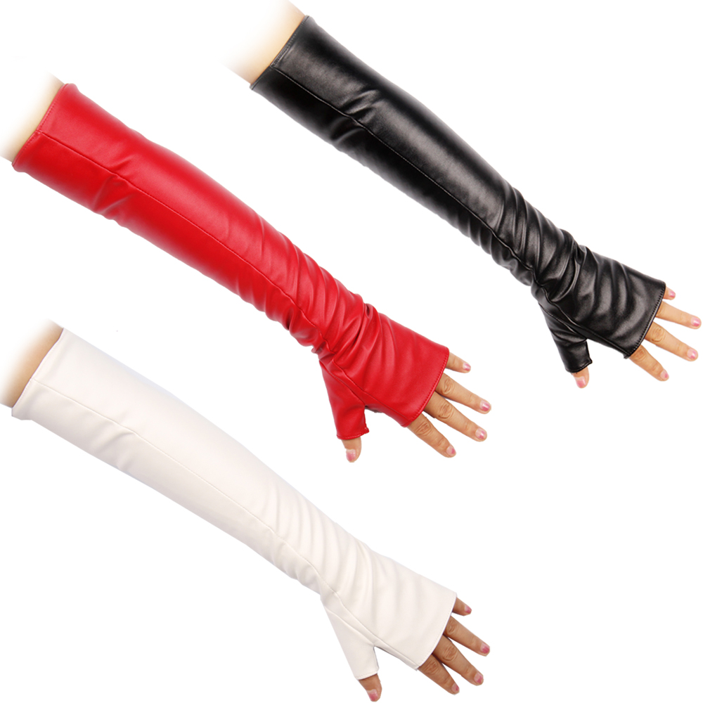 2013   winter and spring  all-match fashion lucy refers to double layer women's ultra long half finger PU leather gloves