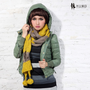 2013 winter candy color thin slim short design tie cap down coat female