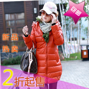 2013 winter fashionable casual medium-long wadded jacket straight leather down cotton with a hood wadded jacket