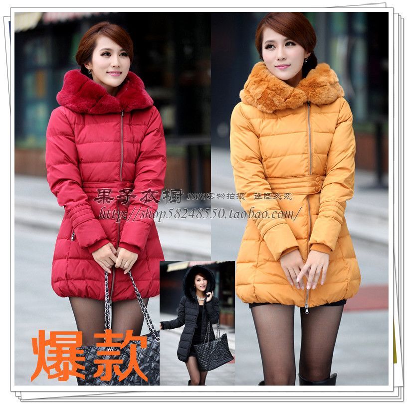 2013 winter goose women's rabbit fur down coat long parkas down jacket for female 1203