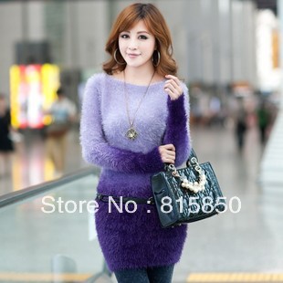 2013 Winter Gradient color sweater outerwear medium-long ultra elastic sweater feather/Sw 06