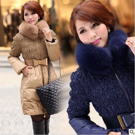 2013 winter large fox fur thickening slim fur down coat female medium-long