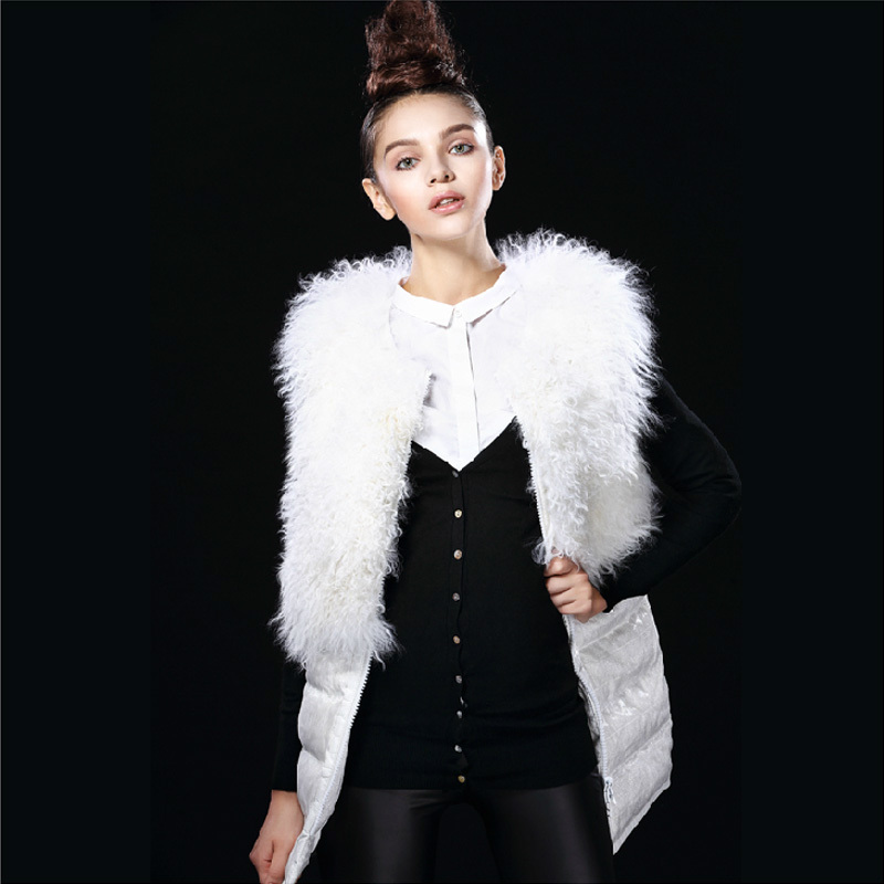 2013 winter luxury fur large fur collar medium-long vest down coat outerwear female