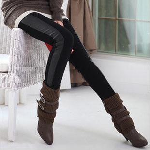 2013 winter new arrival faux leather patchwork cotton legging ankle length trousers