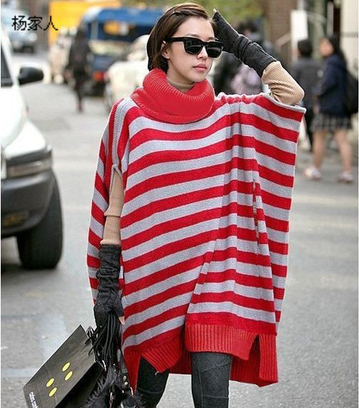 2013 winter new style sweater stripe turtleneck thermal sweater placketing pullover plus size outerwear knitted