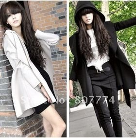 2013 Winter New Stylish Korea Women's Coat Hooded Trench Coat Outerwear Dresses Style Tops Light Apricot,Black freeshopping