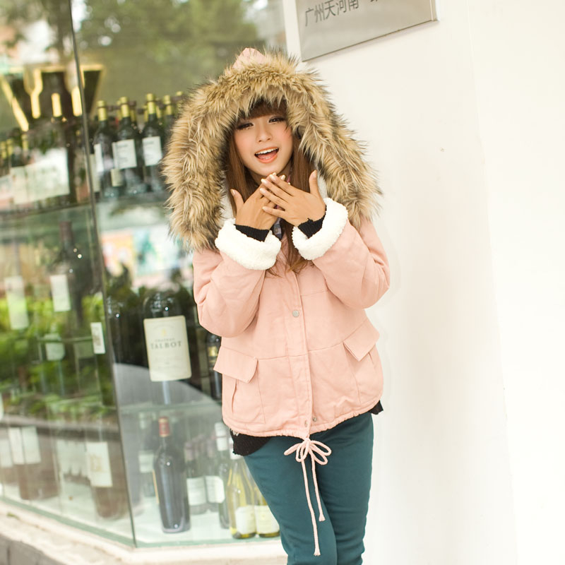 2013 winter overcoat wadded jacket outerwear with a hood slim short design sweet women's