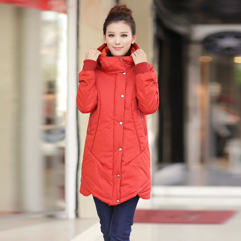 2013 winter print hooded long design plus size clothing casual mother clothing cotton-padded coat Free Shipping