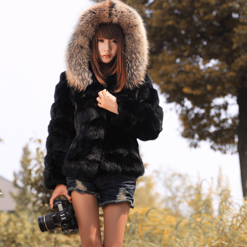 2013 winter raccoon collar rabbit fur women's outerwear