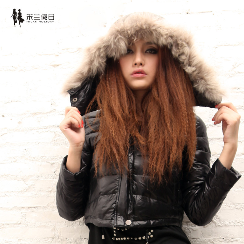 2013 winter the disassemblability fur collar slim waist short design thin down coat female