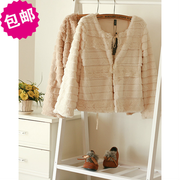 2013 winter vivi sweet lace lacing fur short jacket 2