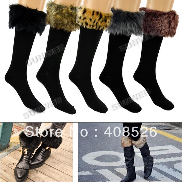 2013 Winter Warm Cotton Half Long Socks Faux Fur Purfle Cover Boot Shoes Snow Stockings 5 Colors free shipping 9262