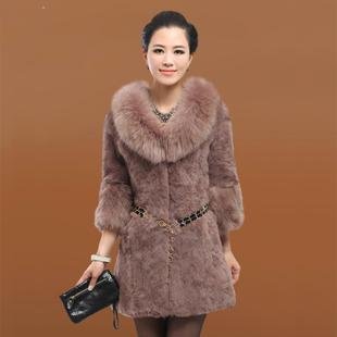 2013 winter women real rabbit hair collar three quarter sleeve fur coat medium long fashion design lady hot sale XXXXL EW5910