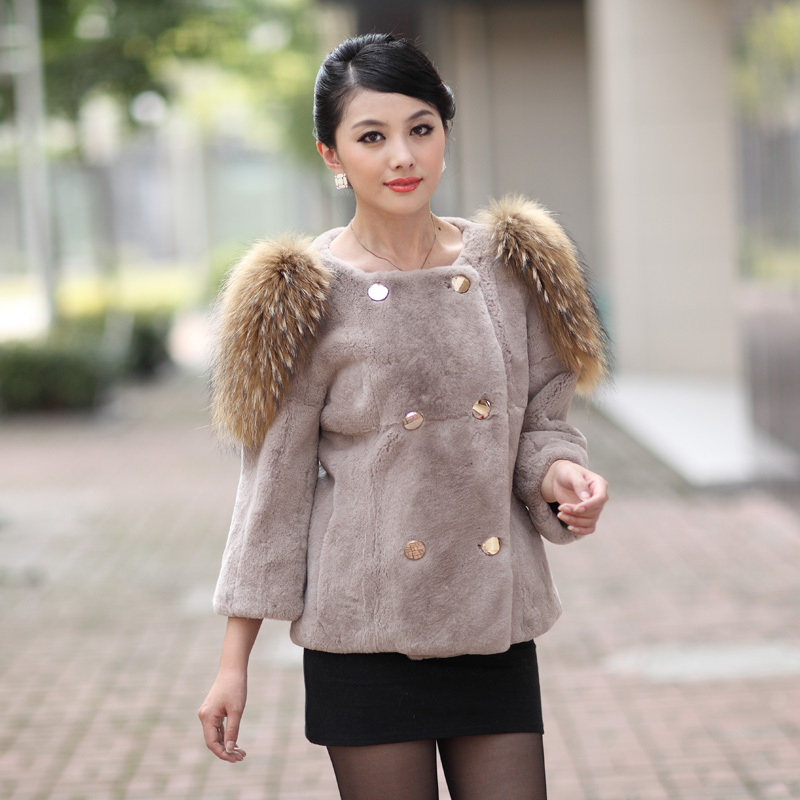 2013 winter women's full leather coat fur rex rabbit hair overcoat fashion